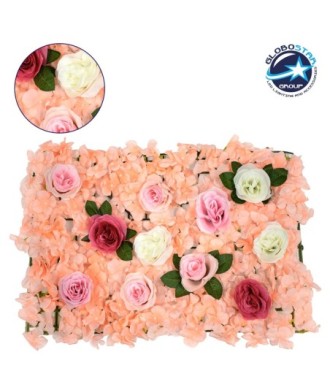 GloboStar® 78306 Συνθετικό Πάνελ Λουλουδιών - Κάθετος Κήπος Τριαντάφυλλο - Ορτανσία Μ60 x Υ40 x Π7cm